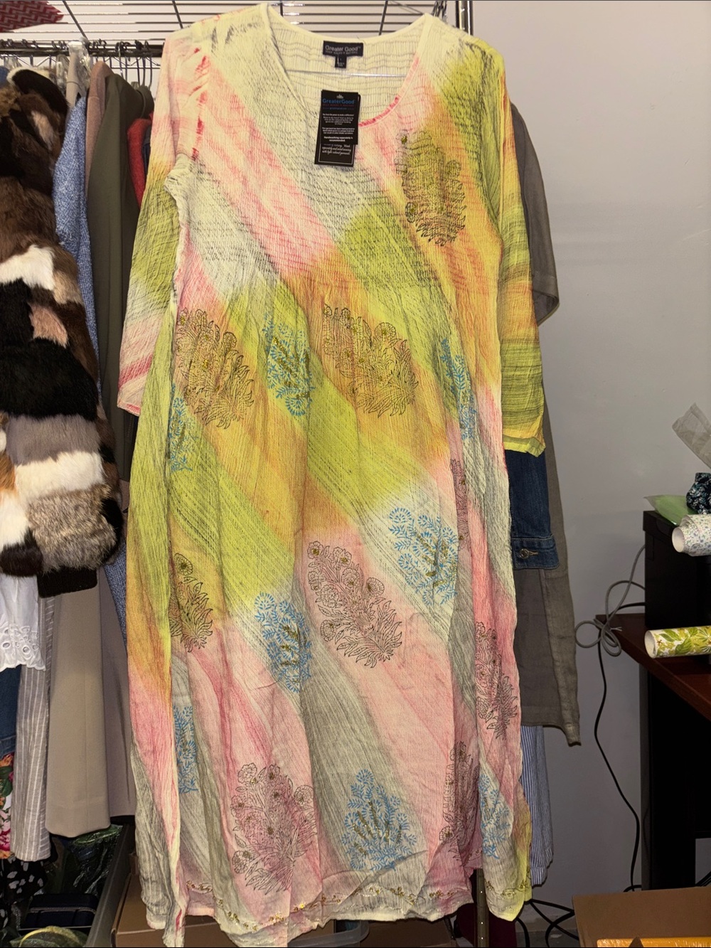 Abstract Pastel Diagonal-Stripe Long Sleeve Dress